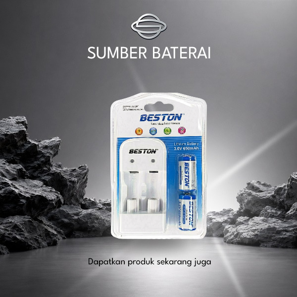 Charger Beston + Baterai Beston CR123 Lithium Recharge