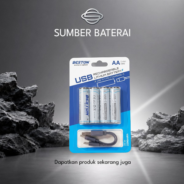 Baterai Beston USB AA 2200mWh BP4 Lithium Rechargeable