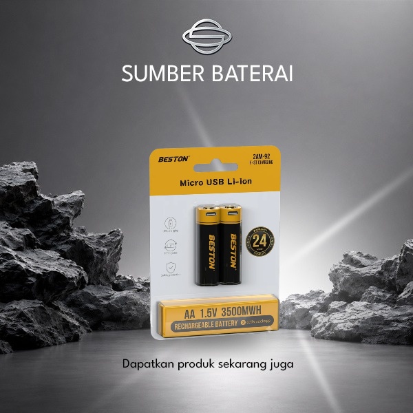 Baterai Beston AA 3500Wh BP 2 Lithium ion USB Rechargeable