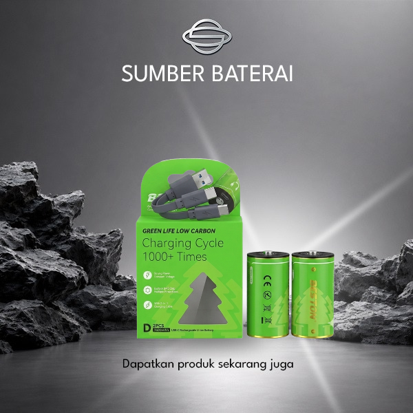 Baterai Beston USB Size D 7400mwh/4900mAh Rechargeable