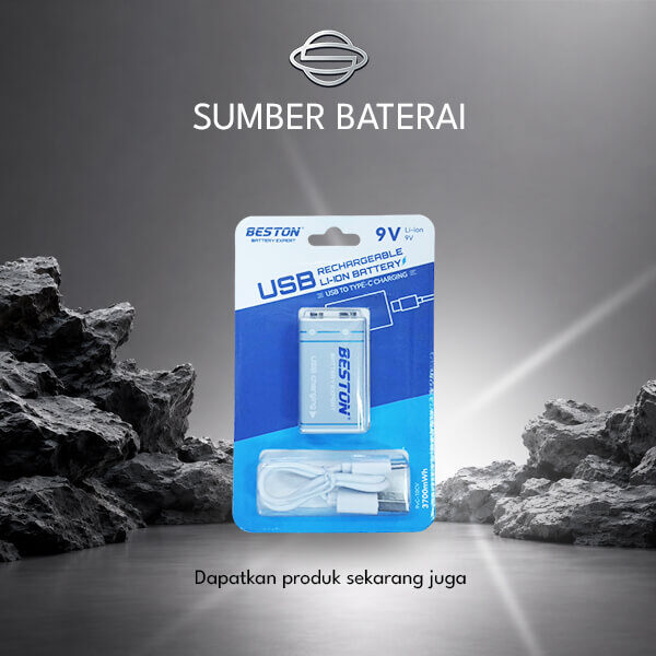 Baterai 9Volt USB Beston 3700mWh Lithium ion Rechargeable 1 pcs
