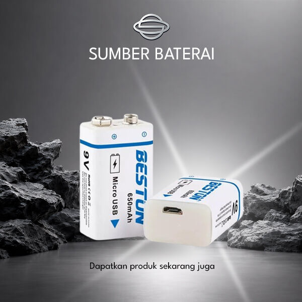 Baterai 9Volt USB Beston 3700mWh Lithium ion Rechargeable 1 pcs