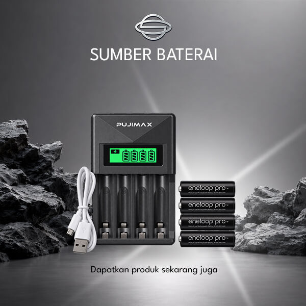 Charger Pujimax Non Cover 4 Slot AA/AAA + Baterai Panasonic Eneloop Pro AA 2600mAh 4 pcs Original