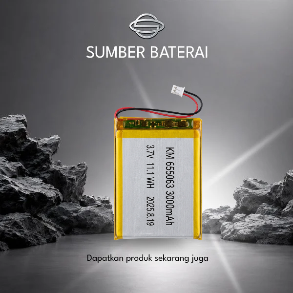 Baterai Lithium Polymer KM655063 3.7V 3000mAh