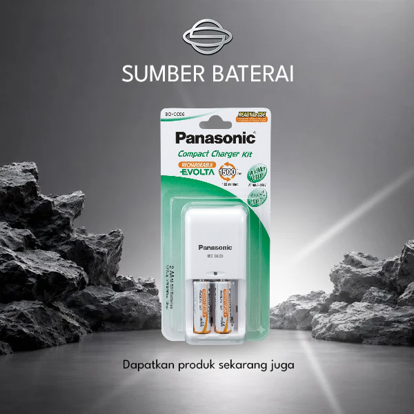 Charger Panasonic Evolta + 2 Baterai AA 1000mAh