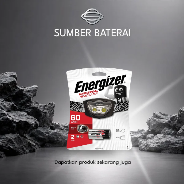 Headlamp/Senter Kepala Energizer Universal 60 Lumens + 3 AAA Battery