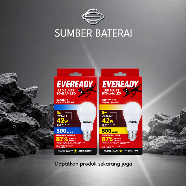 Lampu Bohlam Eveready 5 Watt - 42 Watt dengan 500 Lumens Penghematan Energi 87% Tahan Lama