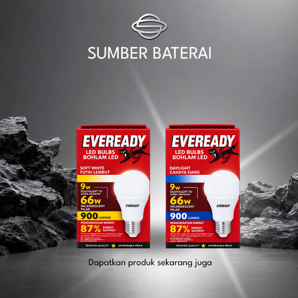 Lampu Bohlam Eveready 9 Watt - 66 Watt dengan 900 Lumens Penghematan Energi 87% Tahan Lama
