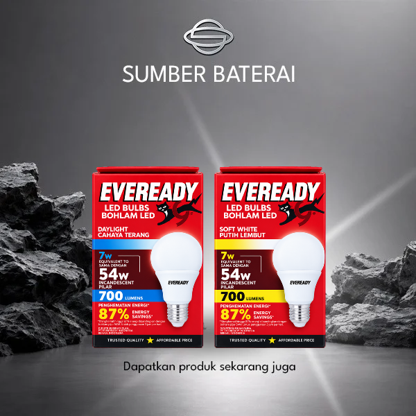 Lampu Bohlam Eveready 7 Watt - 54 Watt dengan 700 Lumens Penghematan Energi 87% Tahan Lama