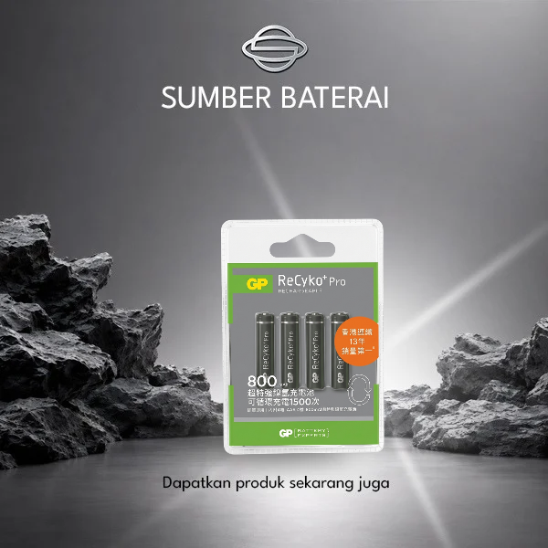 Baterai GP Reyco AAA Pro Hitam 800mAh Bp4 Rechargeable