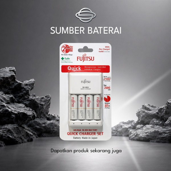 Charger Fujitsu Quick 2Jam + 4 Baterai AA 1900mAh